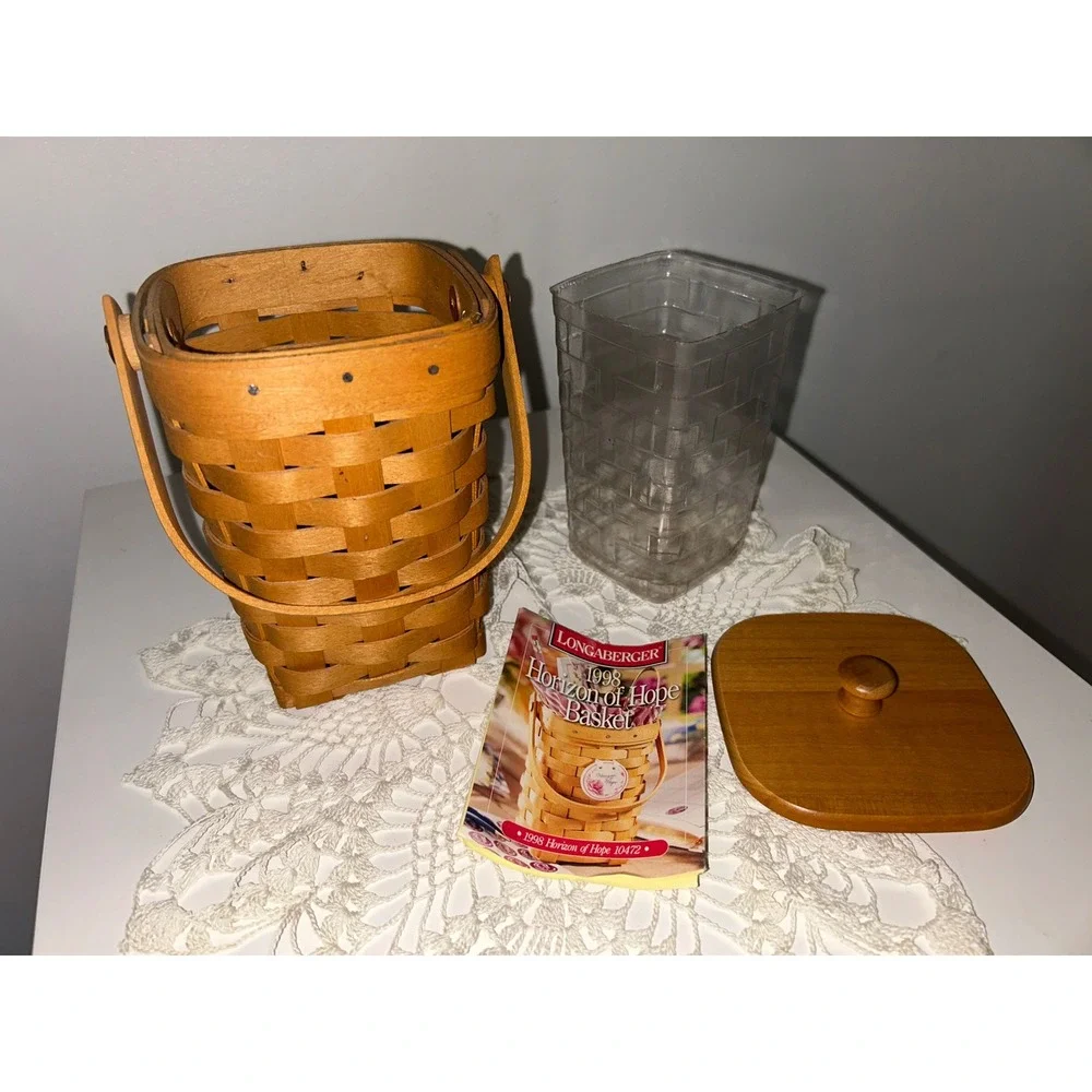 Longaberger 1998 Horizon of Hope Basket with Lid and Protector Amer. Cancer Soc.